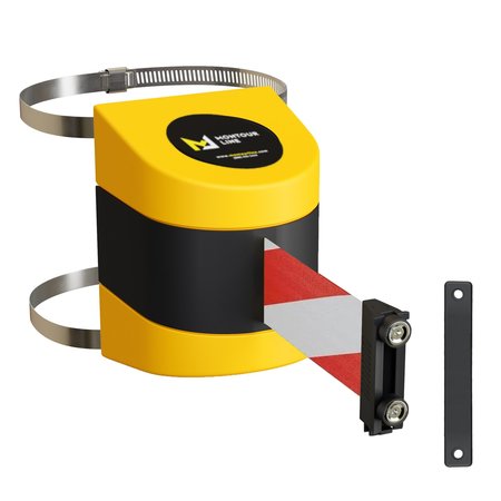 MONTOUR LINE Retractable Belt Barrier YW Clamped Wall Mount, 7.5'Rd/Wh Belt (M) WMX140-YW-RWD-C-M-75